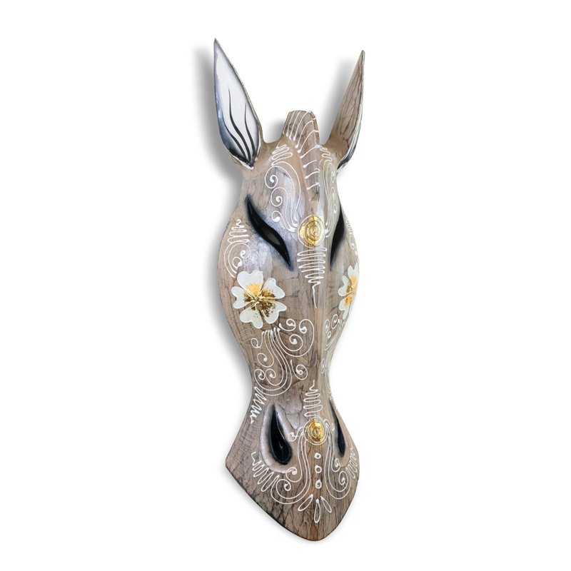 Masque de girafe africain tribal en bois sculpté à la main sur plaque murale, H 20 po x l 6 po x P 2,50 po