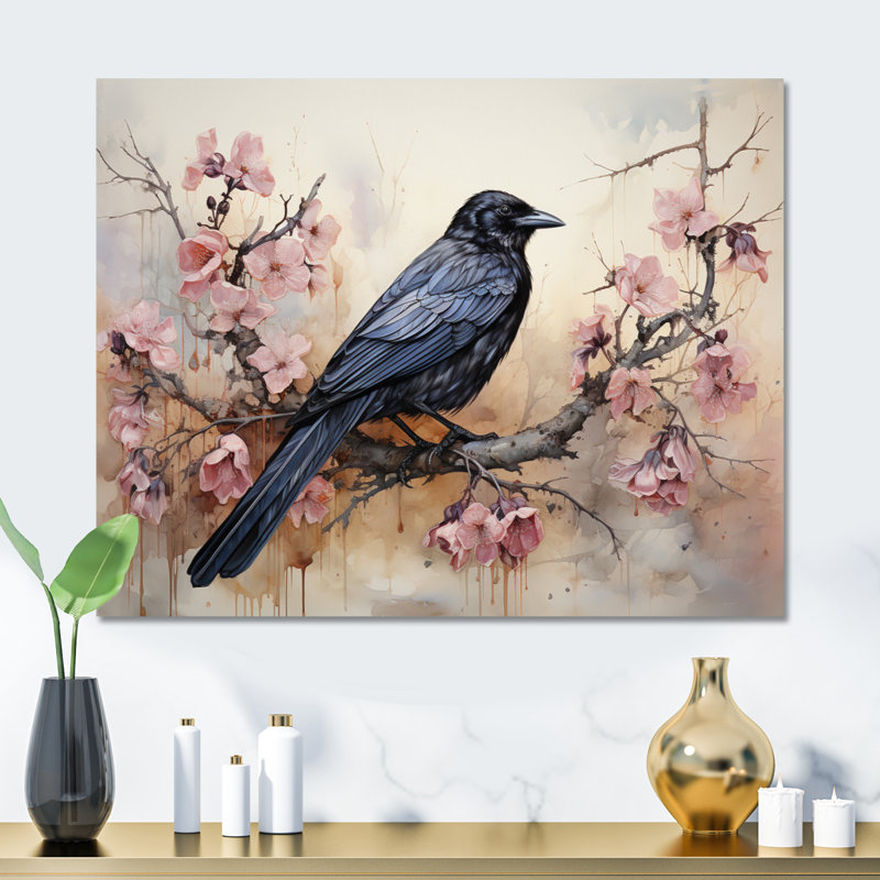 Corbeau murmure royauté I - animaux, décoration murale en métal, H 16 po x l 32 po x P 1 po