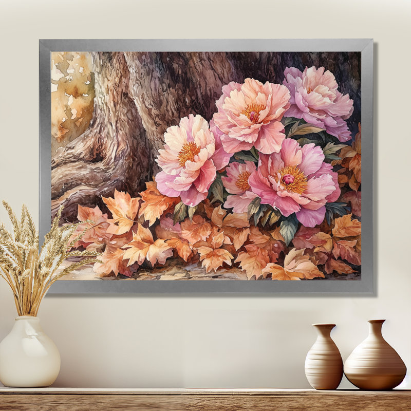 Imena, pivoines par le chêne, art mural, Reproduction encadrée d'une seule photo, Argent argent, H 30 po x l 40 po