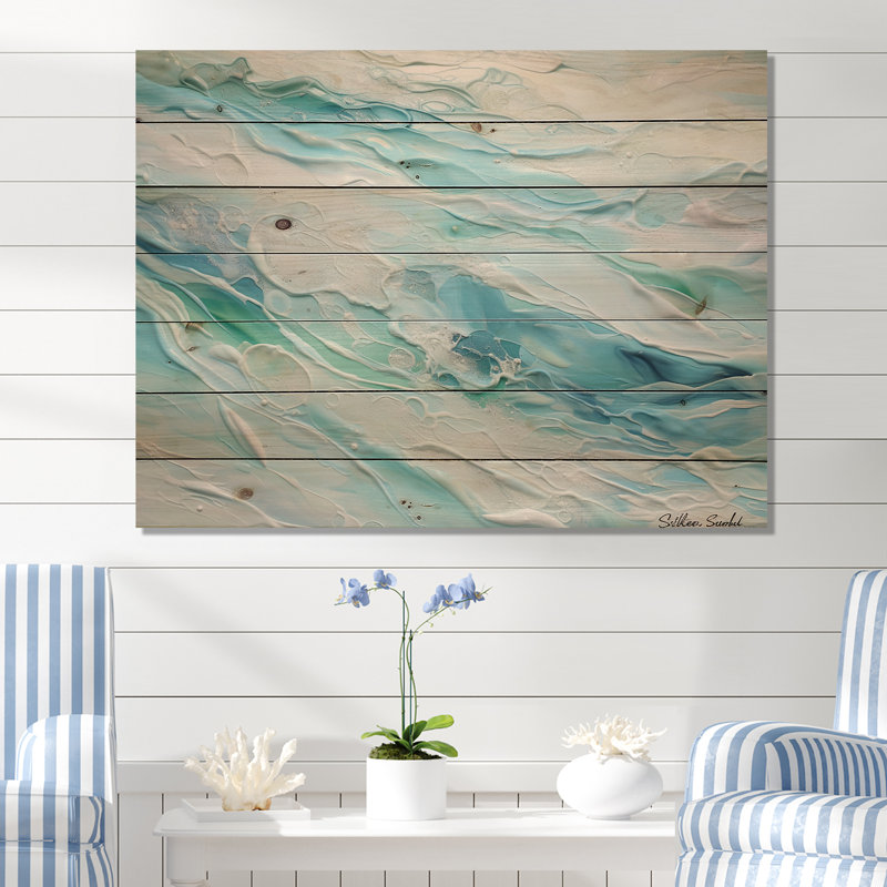 «Ocean Charm», art liquide sur bois de pin naturel, H 10 po x l 20 po