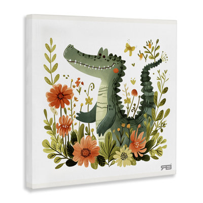 «Floral Happy Alligator», art mural sur toile par Roozbeh Bahramali