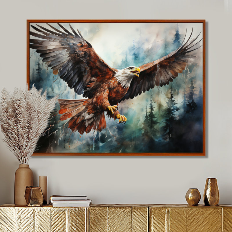 Art amérindien Spirit of Eagle - reproduction d'art sur toile, H 30 po x l 40 po x P 1,5 po, Cadre flottant brun