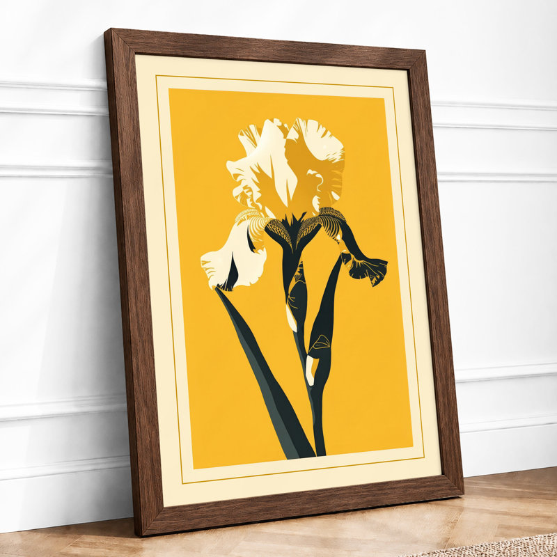 Iris in Gold Botanical - Framed Print, A2 - 59.4 x 42.0 cm, Walnut