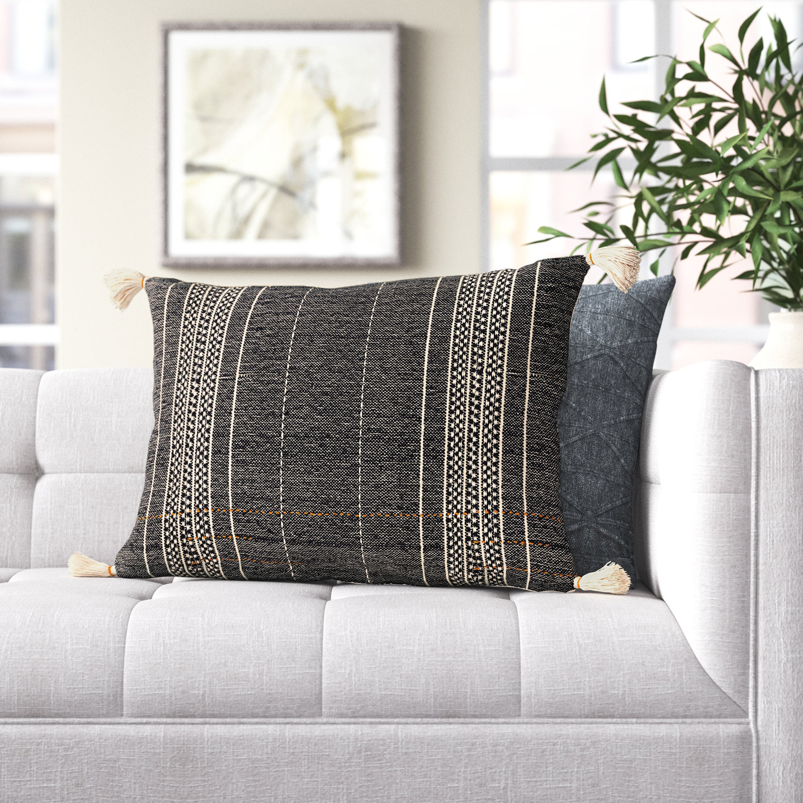Gordon Embroidered Cotton Lumbar Throw Pillow, Down