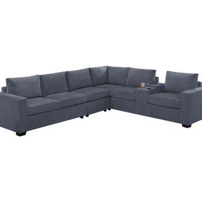 Ensemble de canapé moderne modulaire en velours côtelé gris foncé 6 pièces
