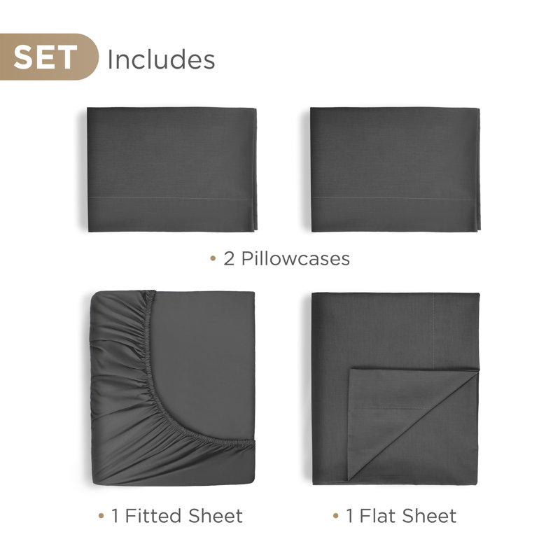 Martex T700 Supima, Queen Sheet Set with 2 Pillowcases, Charcoal