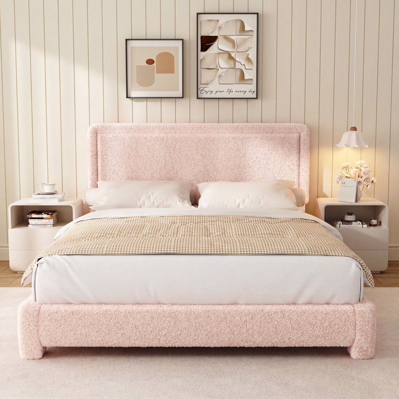 Lit plateforme tapissier Cordoba, Très grand lit, Rose