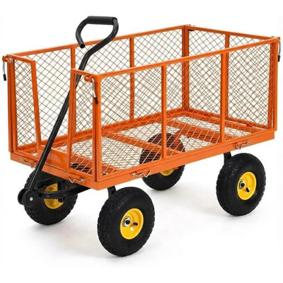 Chariot de jardin en acier robuste avec côtés amovibles, capacité de 1 100 lb, roues pneumatiques de 10 po, poignée pivotante à 180 ° pour une utilisation dans la cour, à la ferme et à l'extérieur