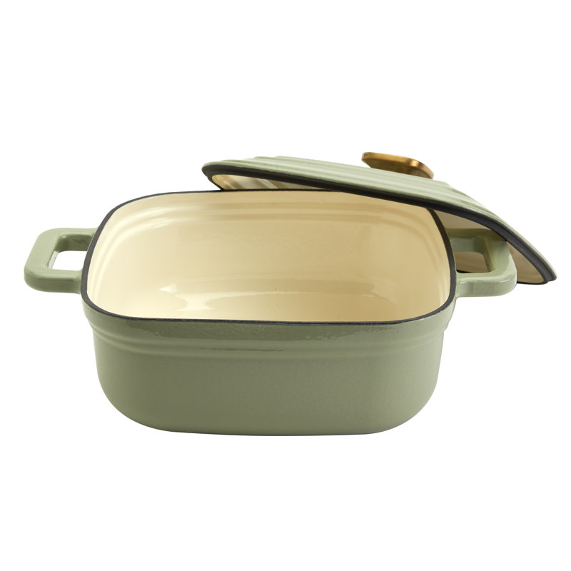 Smith & Clark 4-Quart Enameled Cast Iron Square Dutch Oven Pot With Lid, , Green