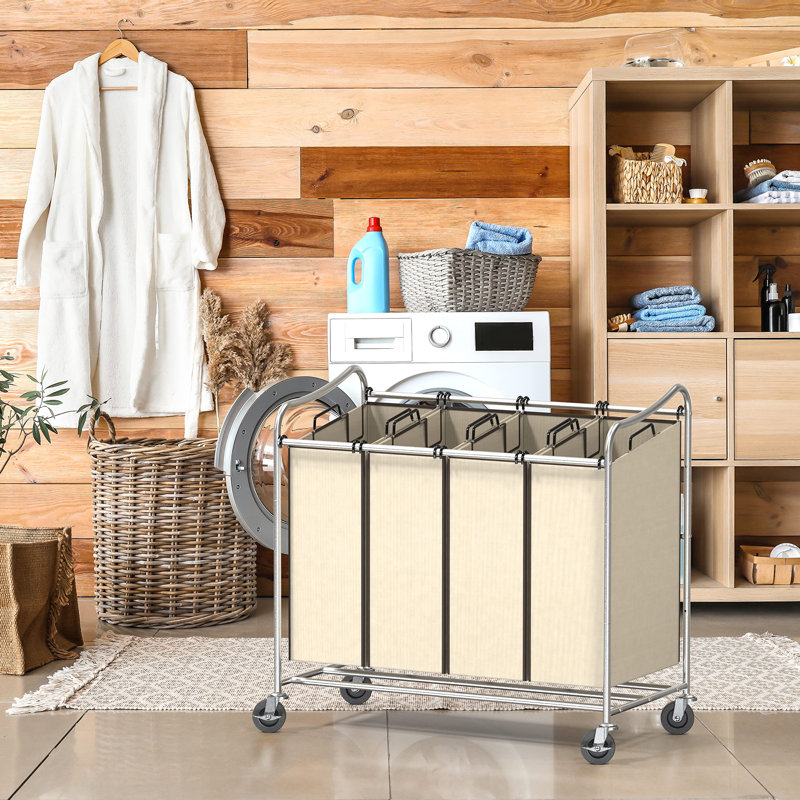 Metal Rolling Laundry Sorter, Beige