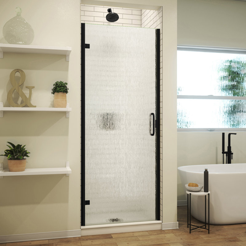 MP 30" W x 67" H Hinged Semi-Frameless Shower Door, Rain, Matte Black