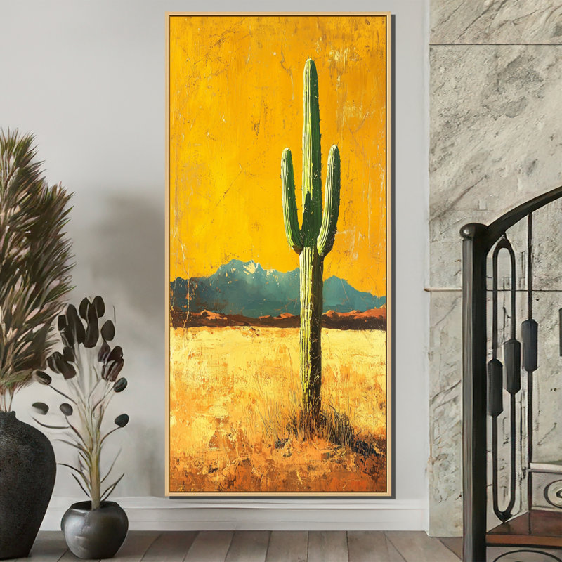Cactus Margarie et la chaleur du désert II - Cactus, décoration murale, H 60 po x l 28 po, Reproduction avec cadre flottant