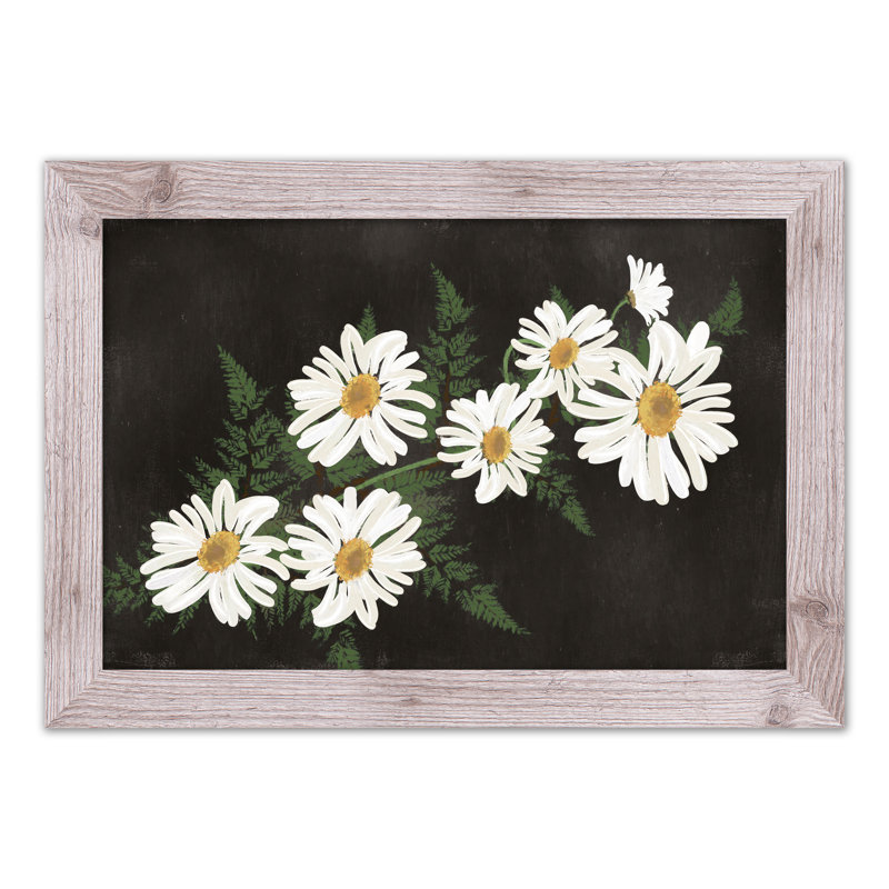 Marguerites sur fond maussade - peinture encadrée, Cadre blanc