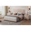 Lit moderne grand format, revêtu de velours beige avec tête de lit et rivets, et stable, velours de lit sans sommier, décoration, stable, nécessaire