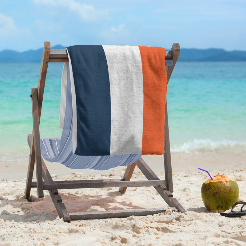 Cotton Blend Beach Towel, Orange/Off White/Navy Blue