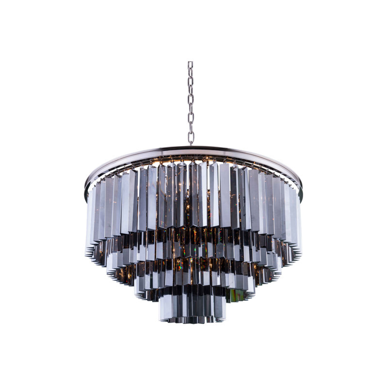 Lustre à niveaux unique et remarquable à 8 lumières Yazmin, Abat-jour argenté (gris), Nickel poli