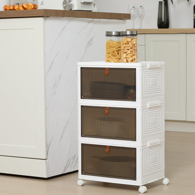 4-tier Stackable Plastic Storage Bins With Doors & Wheels