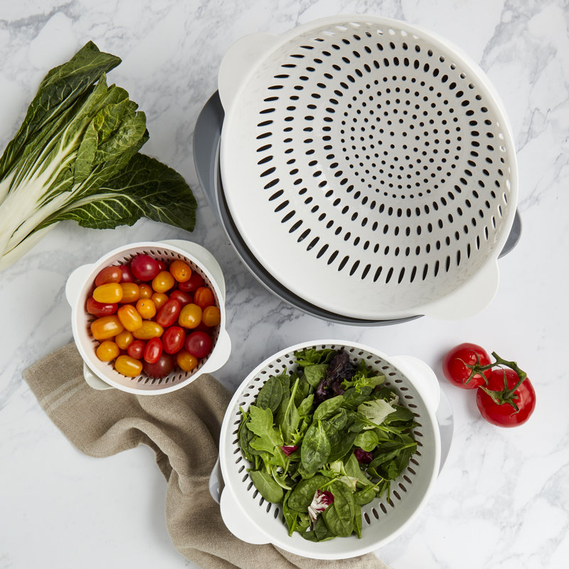Basic Essentials Mixing Bowls with Colanders Set, Gray