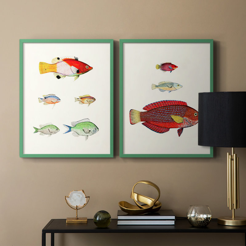 «Colorful Tropical Fish I», reproduction encadrée de qualité supérieure - prête à être accrochée - aucun clou requis - aucun clou requis