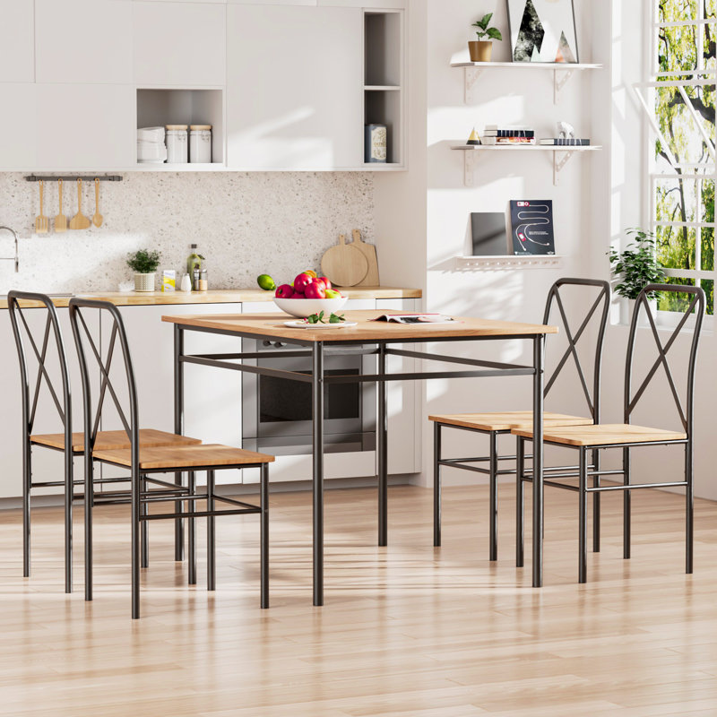 Ensemble de table de salle à manger pour 4 personnes, table de cuisine rectangulaire et chaises pour 4, ensemble de table de salle à manger 5 pièces avec dossier en X incurvé pour les petits espaces, la cuisine à domicile et les appartements