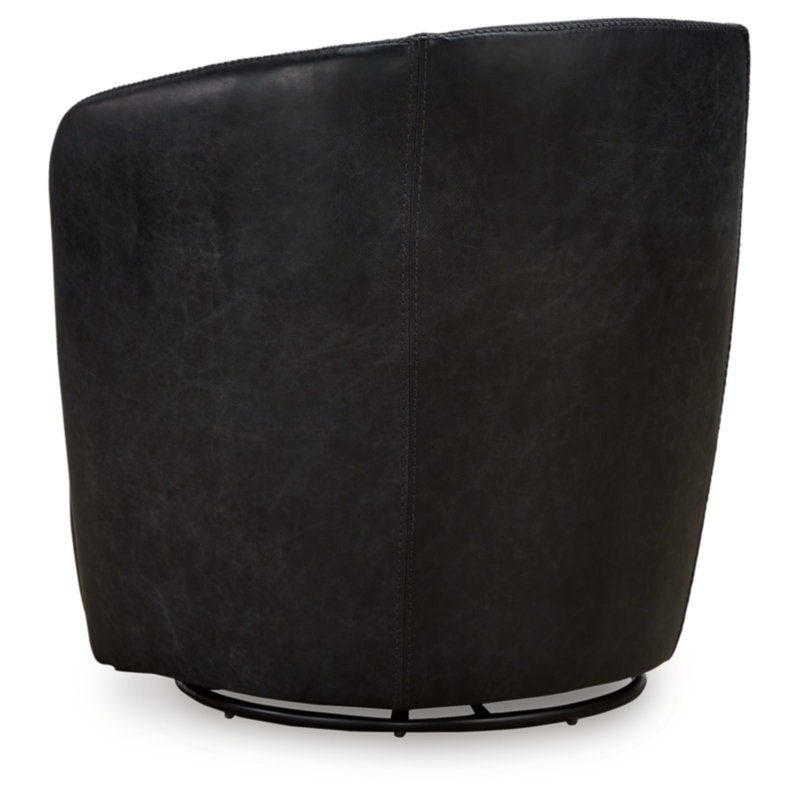 Midnight Black Leather Barrel Swivel Chair