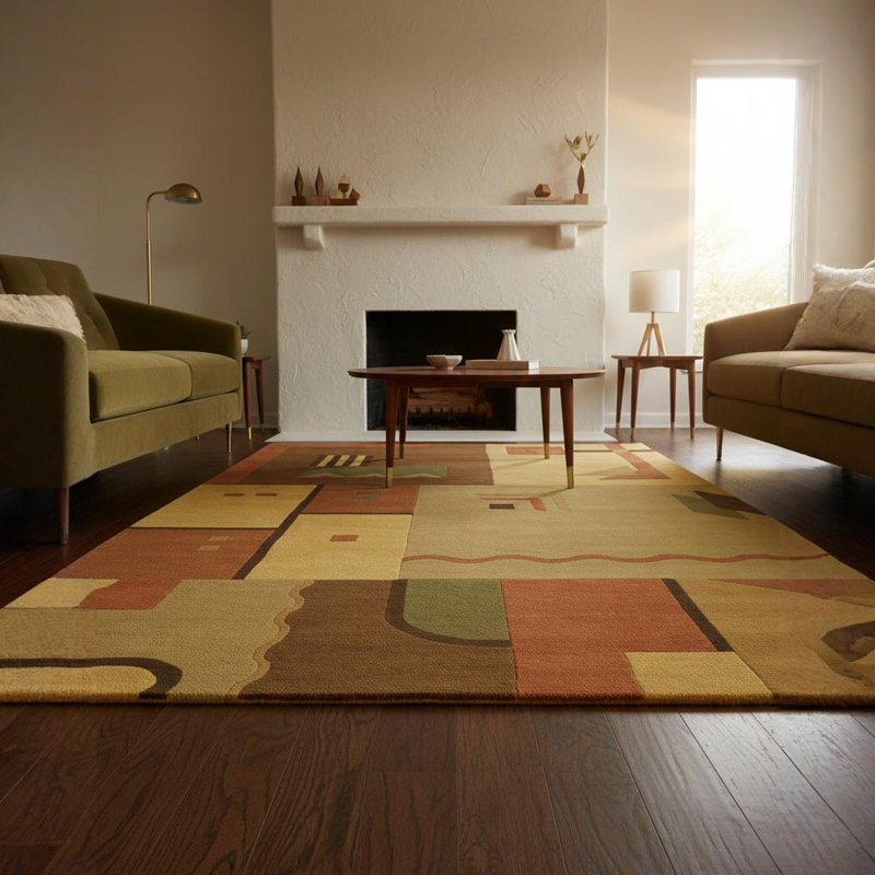 Tapis rouge en laine touffeté à la main Frias Authentic, Rectangle 5 pi x 7 pi 6 po