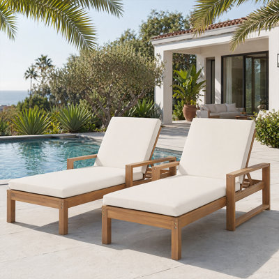 Chaise longue d'extérieur en bois d'acacia de qualité supérieure avec dossier réglable, coussins résistants à l'humidité - pour les patios et la piscine