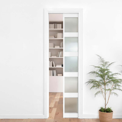Sliding Pocket Door Hardware Track Kit, 44.69" Pocket Door Track Kit with Soft Close Mechanism for Smooth and Quiet Sliding, Easy to Install, for 1" to 1 3/4" Thickness 24" Width Single Door