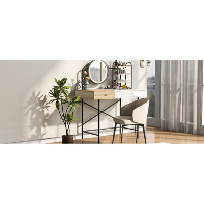 Meuble-lavabo de 40 po avec miroir à DEL 3 couleurs et sans fil, tiroir 3 tablettes ouvertes, blanc - Rehaussez le décor de votre chambre à coucher