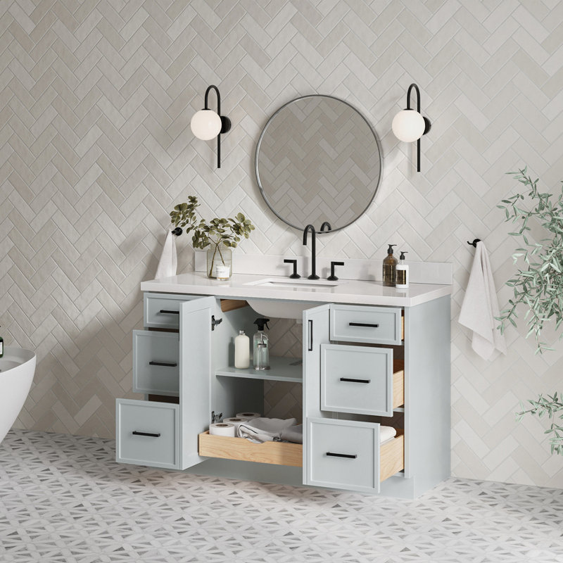 Ariel Kelly Inch Single Rectangular Sink Bathroom Vanity With Quartz Countertop, Gray, 49"