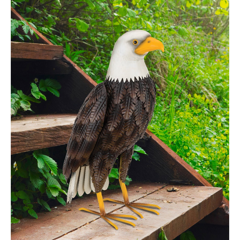 Eagle Metal Garden Statue with Detailed Feather Texture and Weather Resistant Multi Colored Finish, Standing