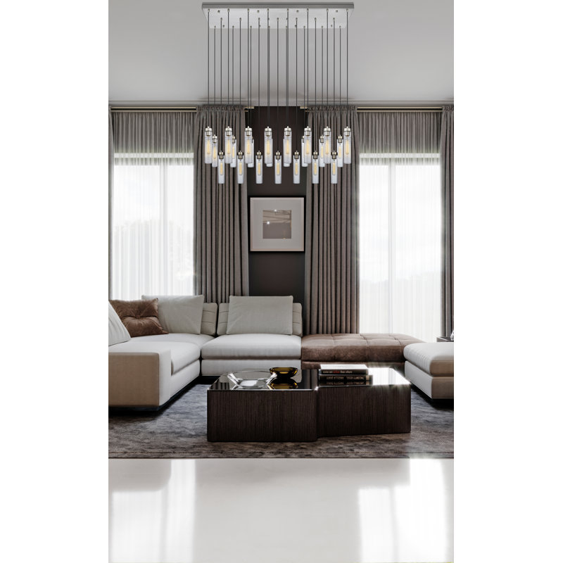 Lustre cylindrique à 23 lumières Mortola, Nickel brossé