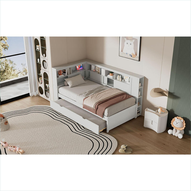 Lit de jour de petite taille en bois avec plate-forme et lit gigogne escamotable