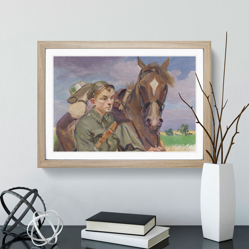 A Soldier with a Horse by Wojciech Kossak - Picture Frame Painting, Oak Framed, 36cm H x 48cm W x 2cm D