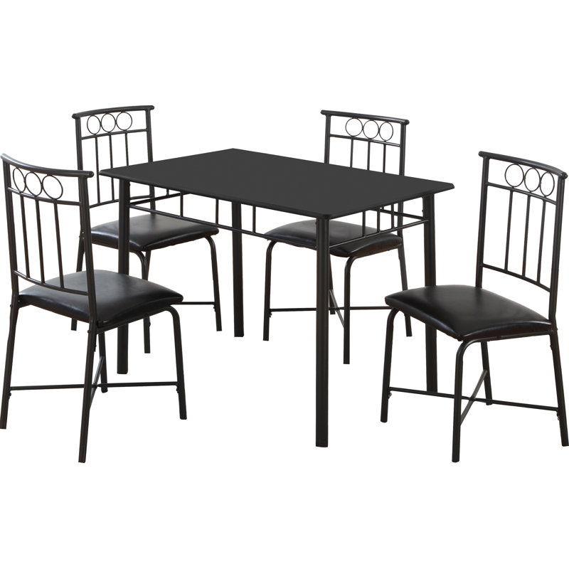 Miraldine Dining Table Set, 5pcs Set, Small, 40" Rectangular, Kitchen, Metal, Laminate, Black, Contemporary