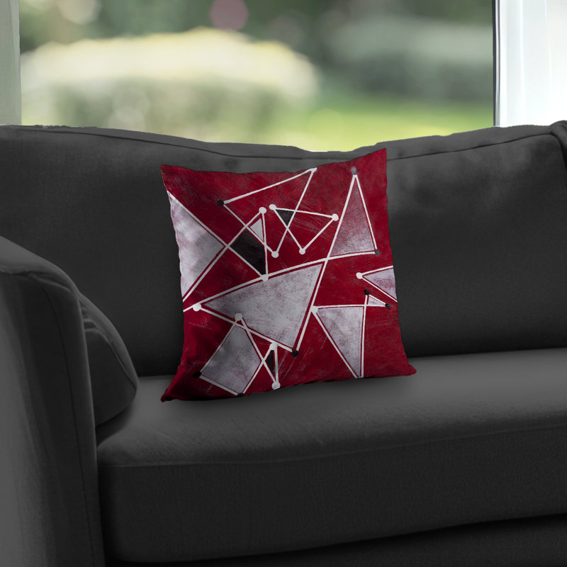White Triangles on Red Background - Abstract Shapes Throw Pillow
