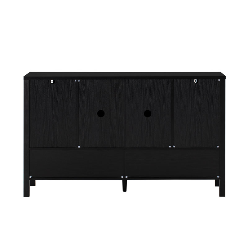 Crédence de bureau 55 po à 4 portes avec rangement ouvert, Noir