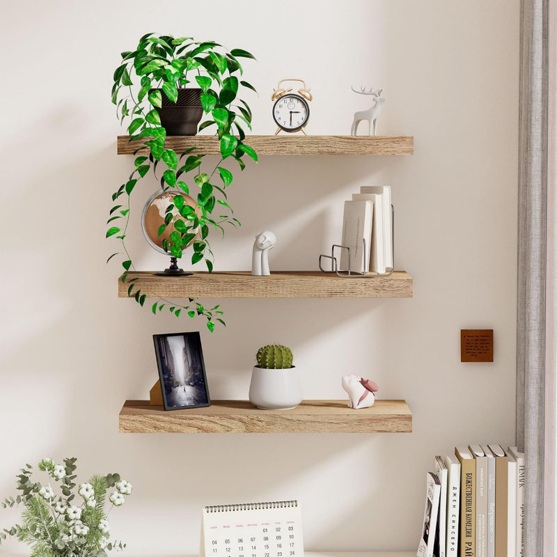 Wall Mounted Rustic Shelves Set of 3, Decorative Floating Shelf Length 40 cm