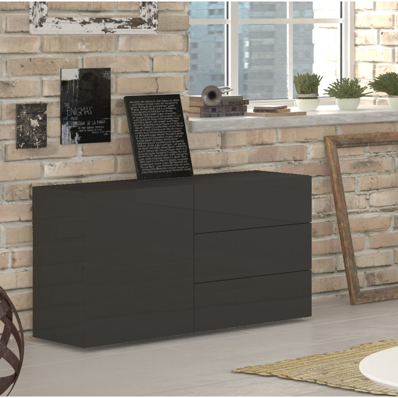Cadiz 110 Cm Wide 3 Drawer Sideboard, Glossy Anthracite
