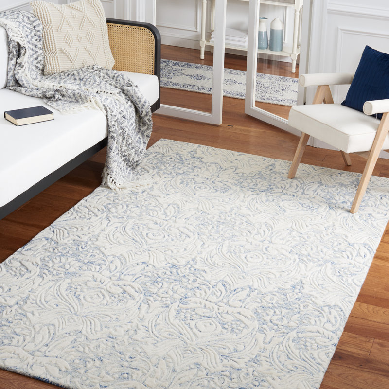 Tapis damassé en laine et en coton touffeté à la main Elilah, Rectangle 8 pi x 10 pi