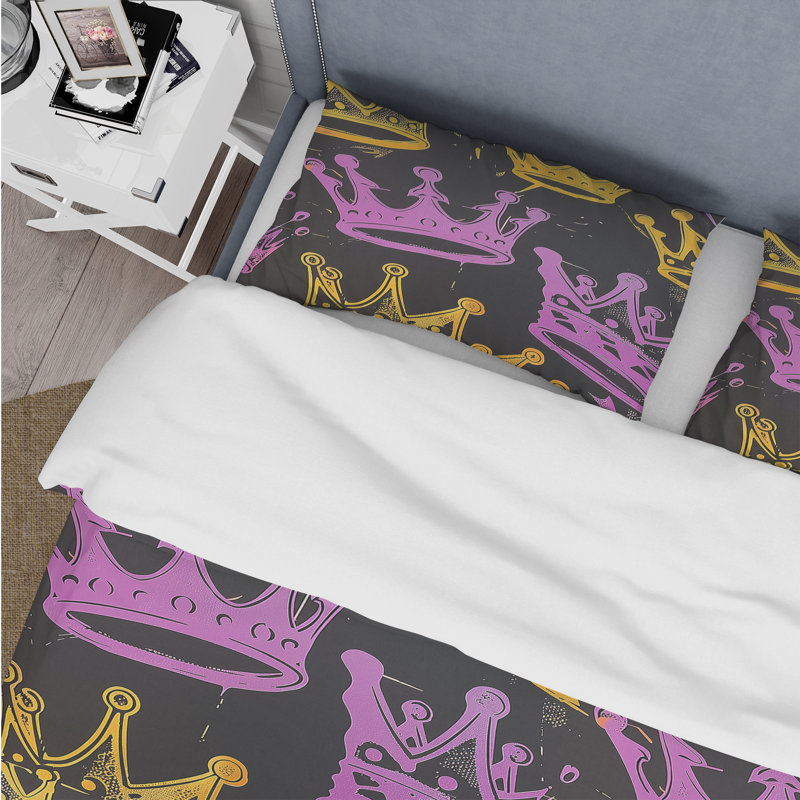 Ensemble de housse de couette mauve et doré Royal Glam Royal Crown I, Housse de couette très grand et 2 très grandes t