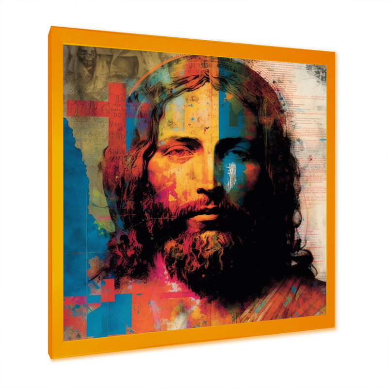 Pop Art Portrait de Jésus III, H 16 po x l 16 po x P 1 po, Impression sur dorée toile encadrée