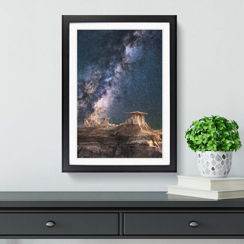 Starlight over Desert Rocks - Framed Print, 48cm H x 36cm W x 2cm D, Black Framed