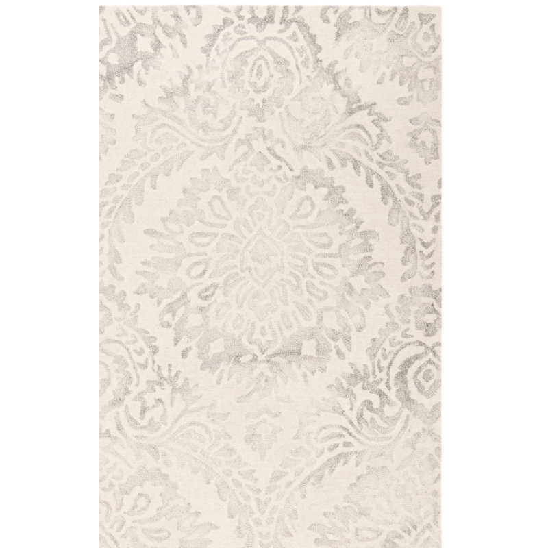 Tapis en laine / coton / latex touffeté à la main Oakton en argent / ivoire, Rectangle 5 pi x 8 pi