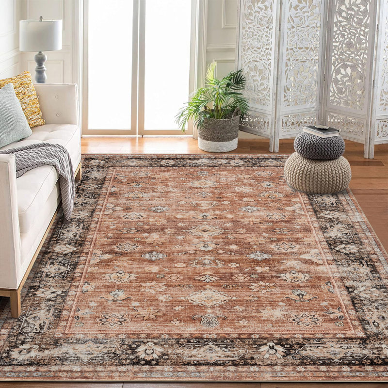 lxt-Boho Area Rug Living Room Rugs Floral Carpet Machine Washable Carpet Non Slip Rugs for Bedroom Dining Kitchen Office