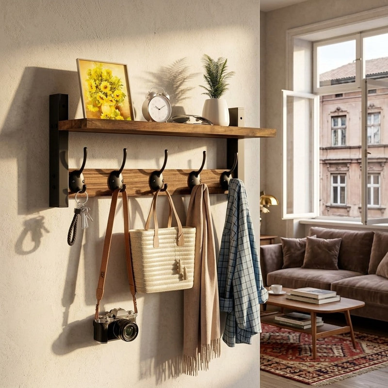 Solid Wood 5 - Hook Coat Rack