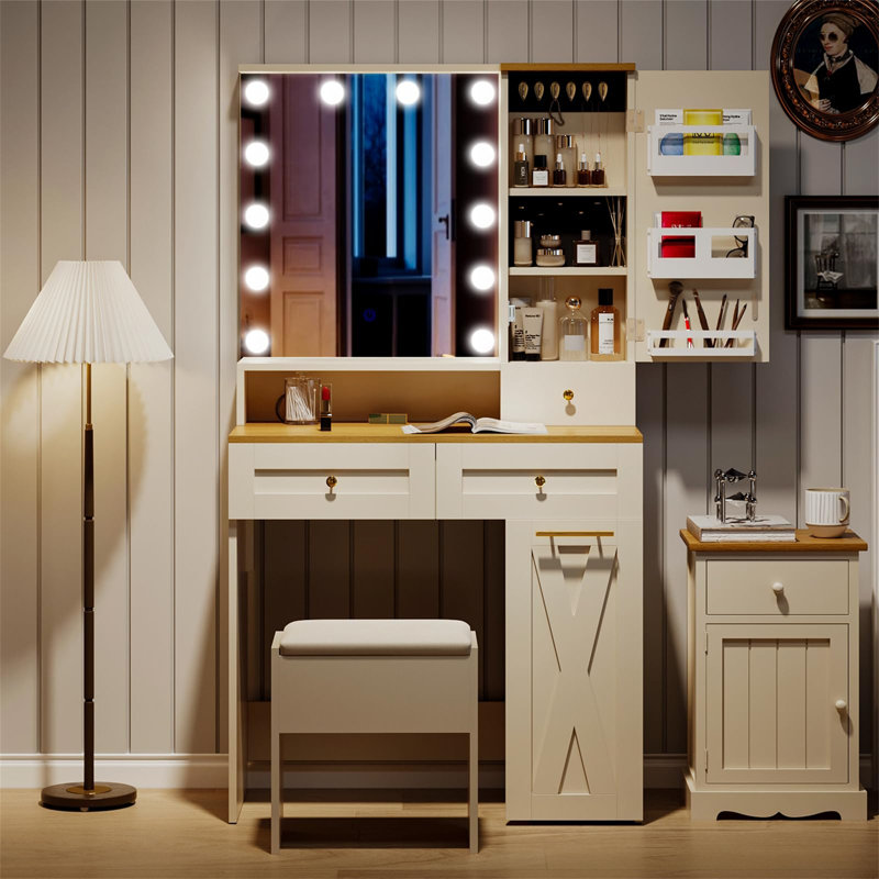 Solia Dressing Table with Mirror, Beige/Brown