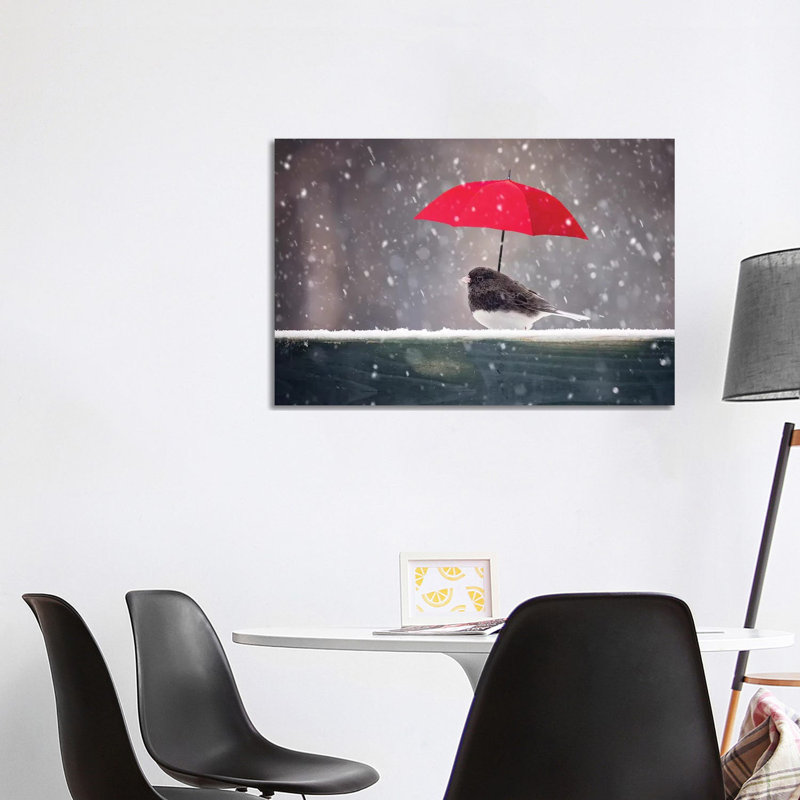 Junco And Umbrella by Karen Burke - Wrapped Canvas Print, 66.04cm H x 101.6cm W x 1.905cm D