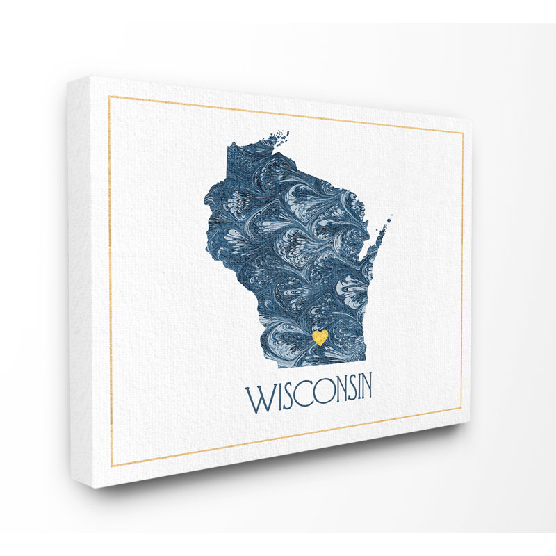 «Wisconsin Minimal Blue Marbré Silhouette» par Daphne Polselli, impression, H 16 po x l 20 po x P 1,5 po, Toile tendue