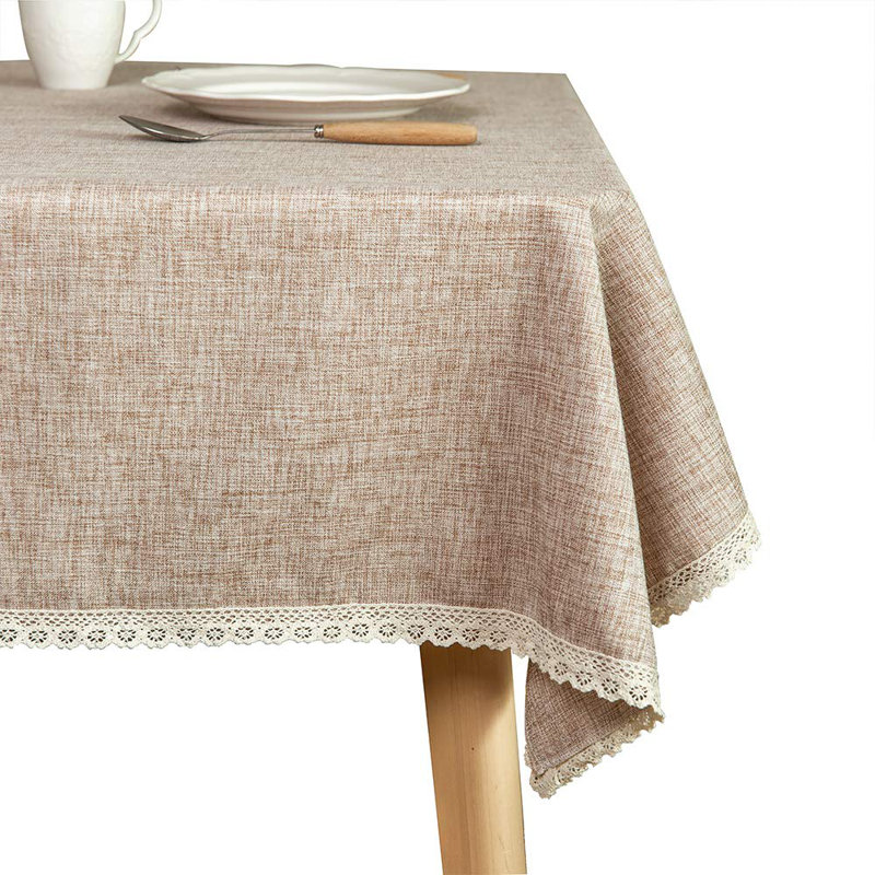 Burlap Table Clothes Faux Linen Rustic Washable Tablecloth,Solid Heavy-Duty 60 X 102 Rectangle Overlay Lace Edge Table Cover